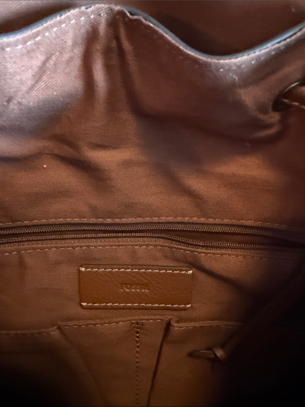 Leather Drawstring Backpack - Brown - Picture 4 of 5